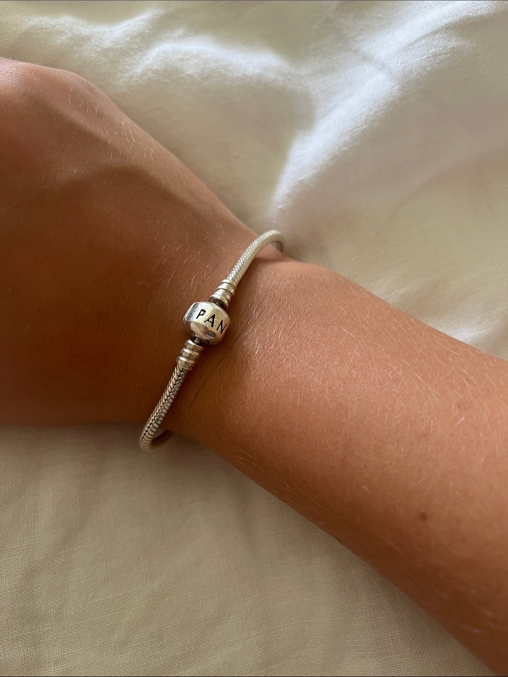 Pandora Silver Snake Chain Bracelet with Branded Barrel Clasp - Silver